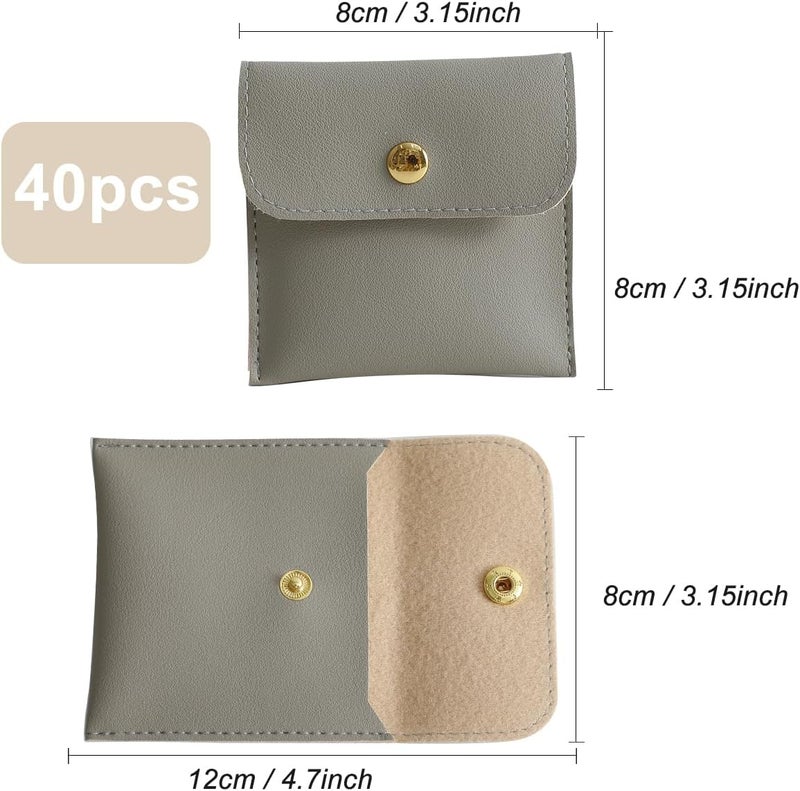 Handmade 40pcs PU Leather Small Bags for Jewelry 8 x 8cm Snap Button Jewelry Packaging Bag Grey Luxury Small Favor Bags Jewelry Gift Bags for Earrings Necklaces Bracelet Ring - Image 2